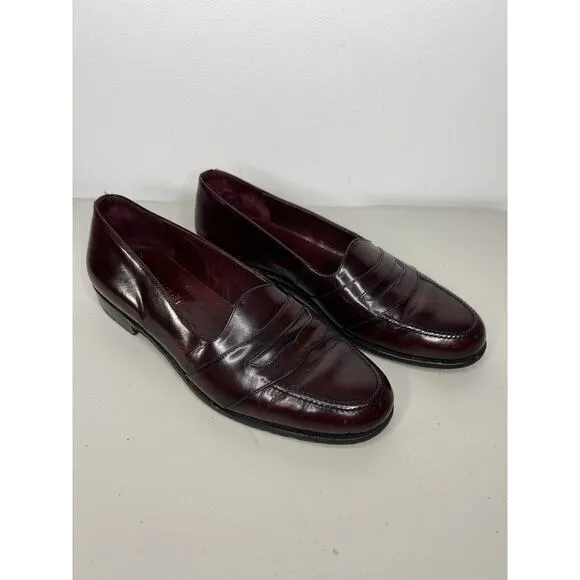 Ferracini Penny Loafer Burgundy Slip Shoes Leather Made In Italy Men’s Sz 9.5
