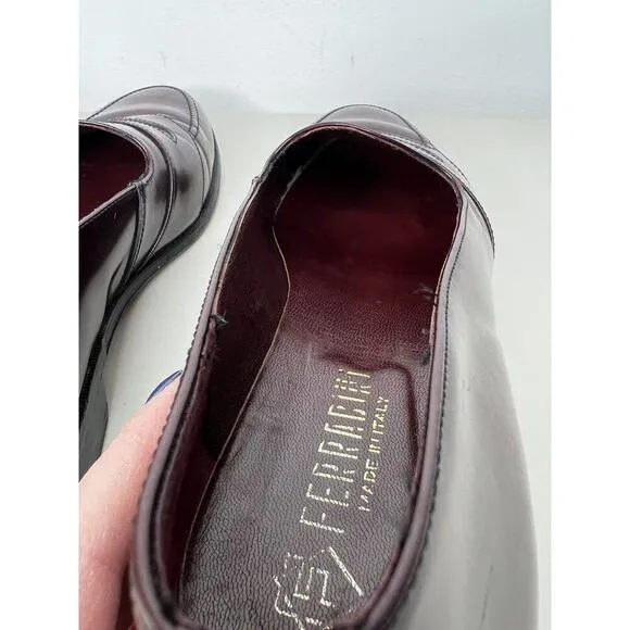 Ferracini Penny Loafer Burgundy Slip Shoes Leather Made In Italy Men’s Sz 9.5