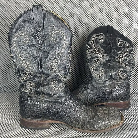 Ferrini Cowboy Boots Mens 10 D Black Caiman Gator Print Leather Western 4039304
