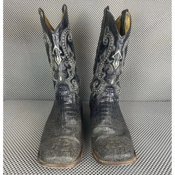 Ferrini Cowboy Boots Mens 10 D Black Caiman Gator Print Leather Western 4039304