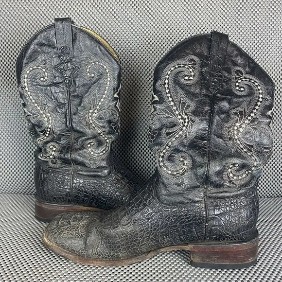 Ferrini Cowboy Boots Mens 10 D Black Caiman Gator Print Leather Western 4039304