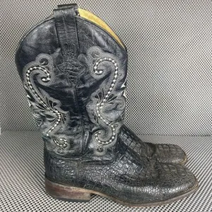 Ferrini Cowboy Boots Mens 10 D Black Caiman Gator Print Leather Western 4039304