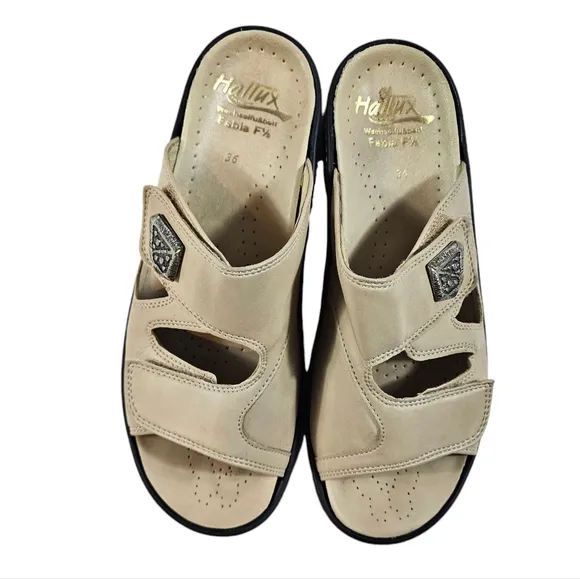 Fidelio Hallux Fabia Beige Tan Bunion Relief Sandals Sz 36 US 7 Adjustable Strap