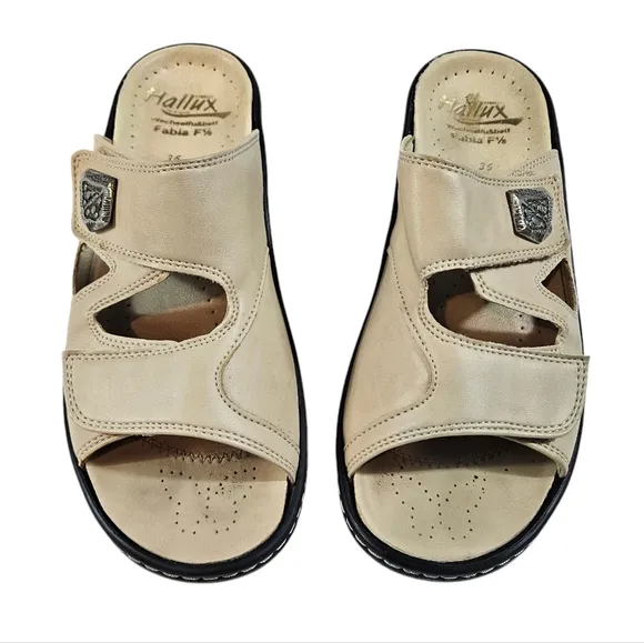 Fidelio Hallux Fabia Beige Tan Bunion Relief Sandals Sz 36 US 7 Adjustable Strap