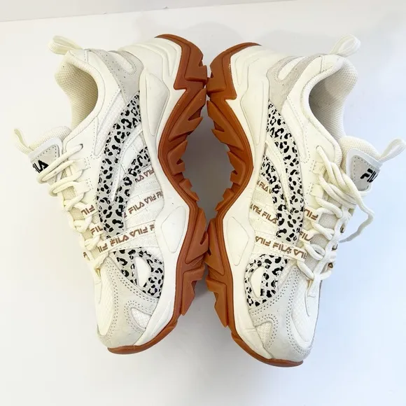 FILA Electrove TRAINERS IN CREAM AND LEOPARD PRINT WITH GUM SOLE-NEUTRAL Size 6