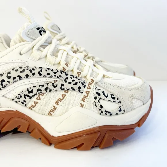 FILA Electrove TRAINERS IN CREAM AND LEOPARD PRINT WITH GUM SOLE-NEUTRAL Size 6