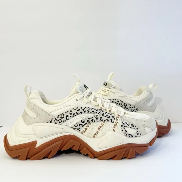 FILA Electrove TRAINERS IN CREAM AND LEOPARD PRINT WITH GUM SOLE-NEUTRAL Size 6