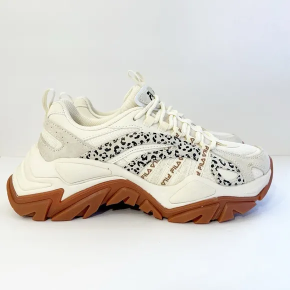 FILA Electrove TRAINERS IN CREAM AND LEOPARD PRINT WITH GUM SOLE-NEUTRAL Size 6
