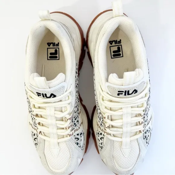 FILA Electrove TRAINERS IN CREAM AND LEOPARD PRINT WITH GUM SOLE-NEUTRAL Size 6