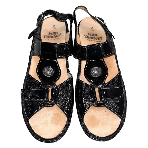 Finn Comfort Black Patent Leather Adana Sandals Women’s size 7.5