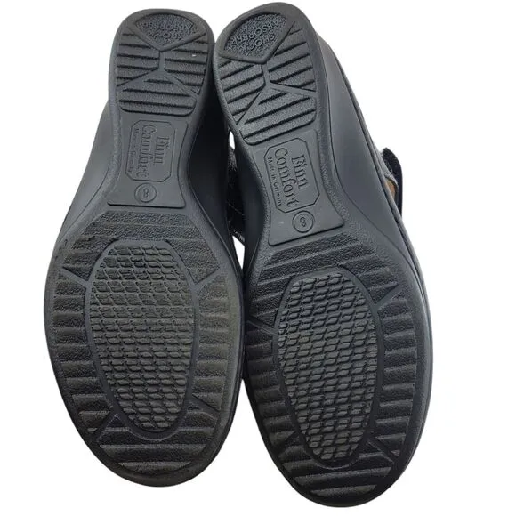 Finn Comfort Sandals Womens 8 Adana Black Patent Leather Adjustable Low Wedge