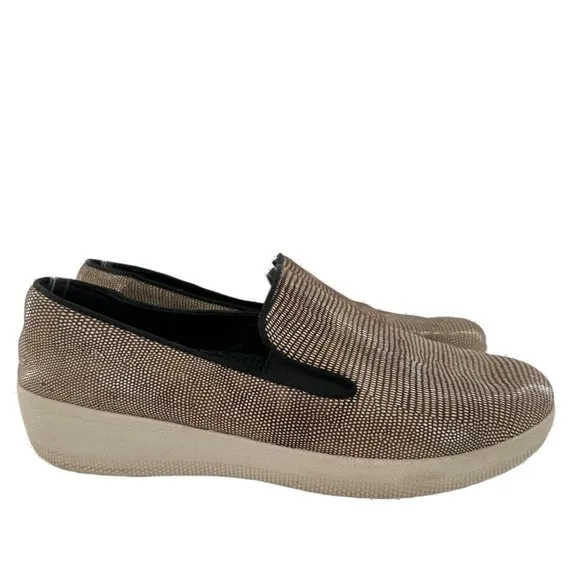 Fitflop superskate flats size 7 38 bronze leather Slip on lizard print loafers