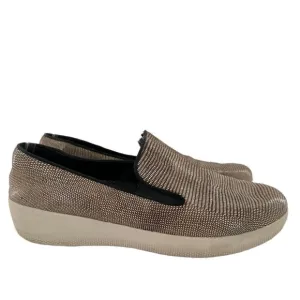Fitflop superskate flats size 7 38 bronze leather Slip on lizard print loafers