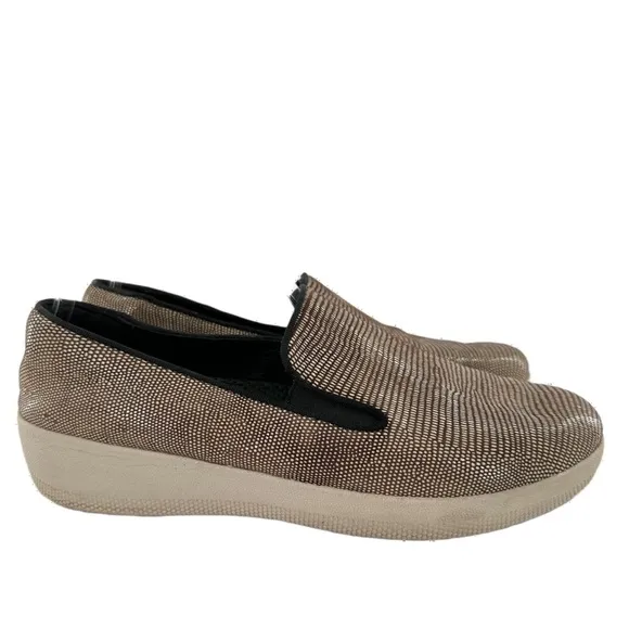Fitflop superskate flats size 7 38 bronze leather Slip on lizard print loafers