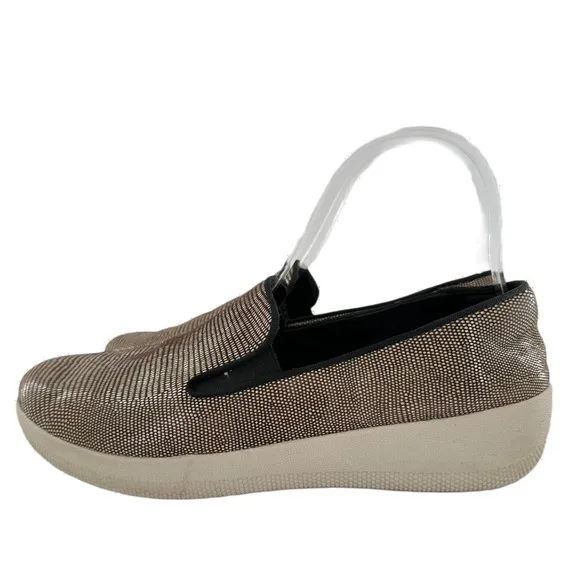 Fitflop superskate flats size 7 38 bronze leather Slip on lizard print loafers