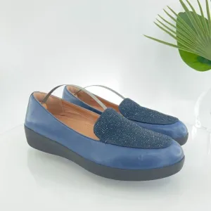 Fitflop Women's Crystal Loafer Size 11 Slip On Flats Sneaker Sporty Blue Shoe