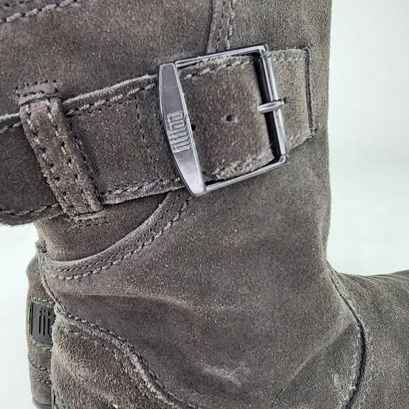 Fitflop Womens Superboot Wobble Board Hi US 9 Gray Suede Pull-On Ankle Boots
