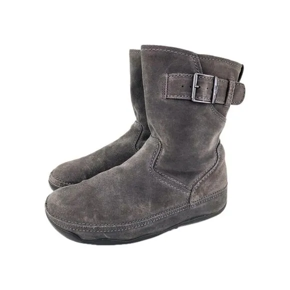 Fitflop Womens Superboot Wobble Board Hi US 9 Gray Suede Pull-On Ankle Boots