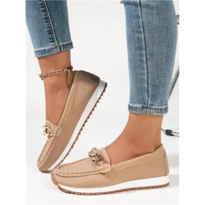 Flat Shoes Spring Summer New Style Black White Khaki Embossed Slip-On Loafers