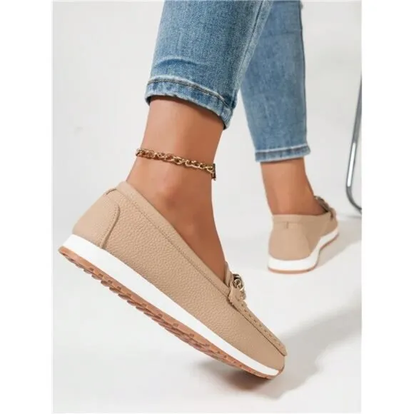 Flat Shoes Spring Summer New Style Black White Khaki Embossed Slip-On Loafers
