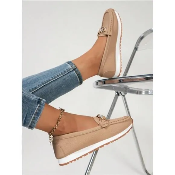 Flat Shoes Spring Summer New Style Black White Khaki Embossed Slip-On Loafers