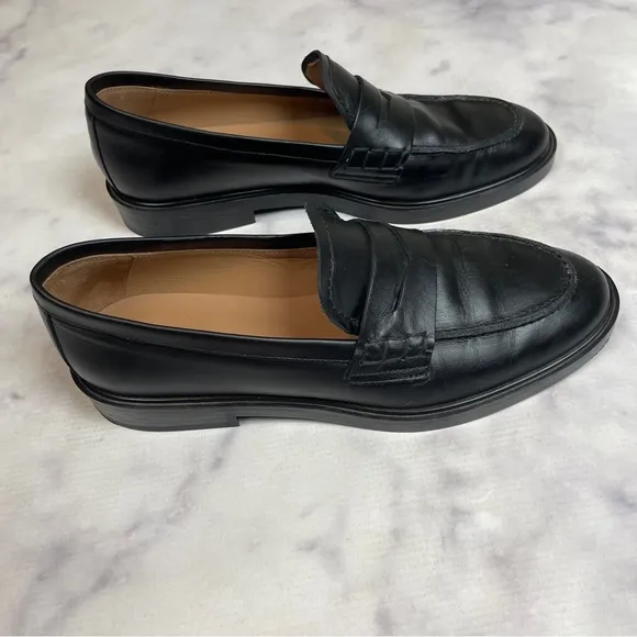 Flattered Sara Black Leather Penny Loafers