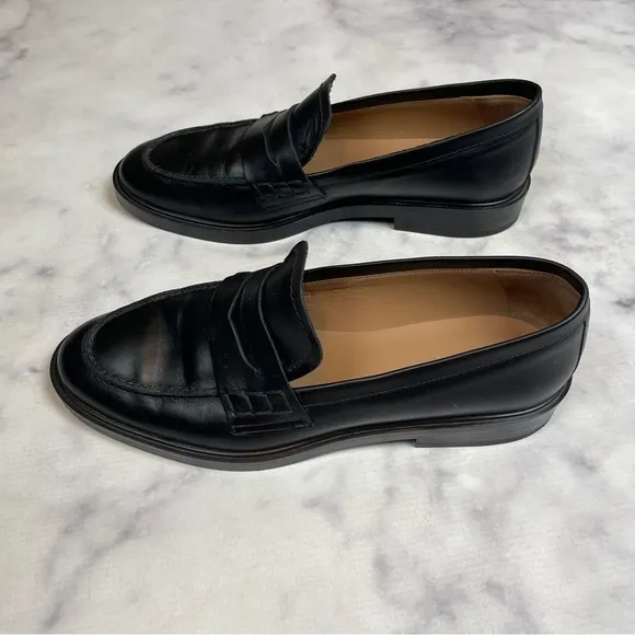 Flattered Sara Black Leather Penny Loafers
