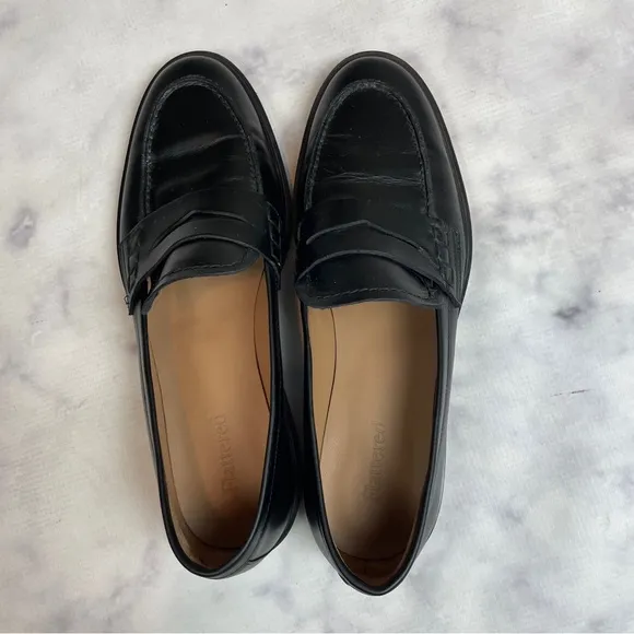 Flattered Sara Black Leather Penny Loafers