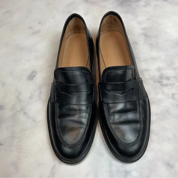 Flattered Sara Black Leather Penny Loafers