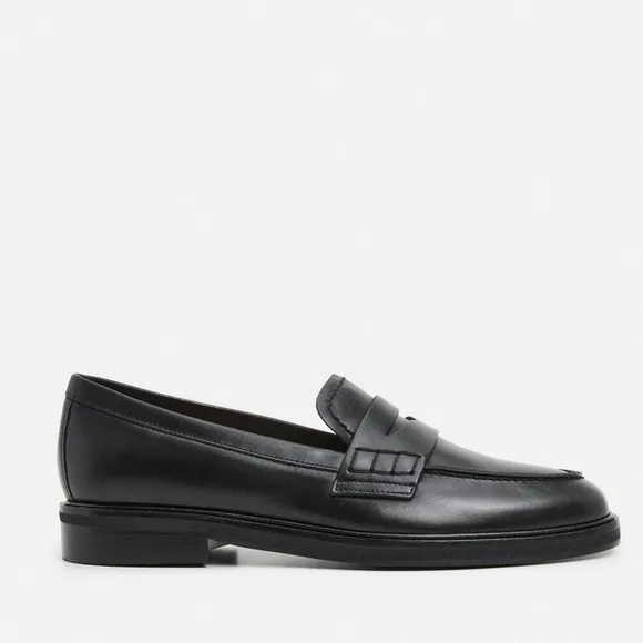Flattered Sara Black Leather Penny Loafers