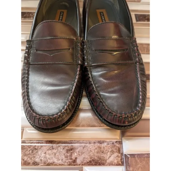 Florsheim Berkley Penny Loafers Mens 10D Mock Toe Brown Slide On Leather