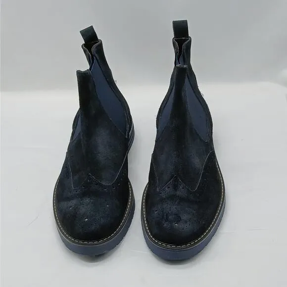 Florsheim Italy Chelsea Ankle Boots Men's 11 Dark Blue Suede Pull On Grunge