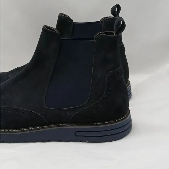 Florsheim Italy Chelsea Ankle Boots Men's 11 Dark Blue Suede Pull On Grunge