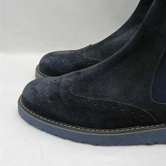 Florsheim Italy Chelsea Ankle Boots Men's 11 Dark Blue Suede Pull On Grunge