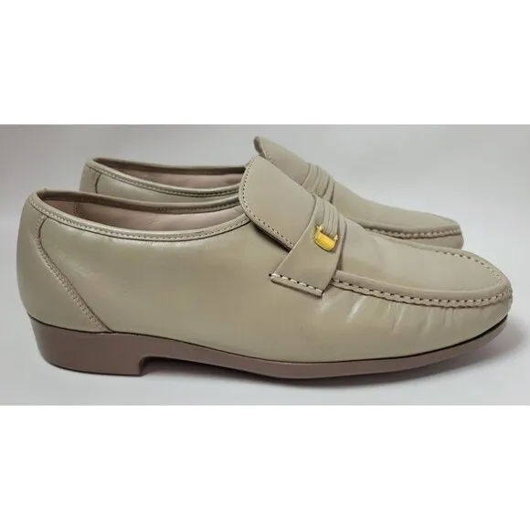 Florsheim Mens Riva Beige Leather Moc Toe Loafers 17088 Sz 12 3E