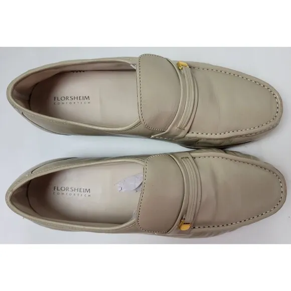 Florsheim Mens Riva Beige Leather Moc Toe Loafers 17088 Sz 12 3E
