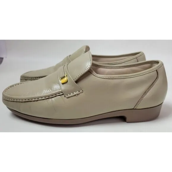 Florsheim Mens Riva Beige Leather Moc Toe Loafers 17088 Sz 12 3E