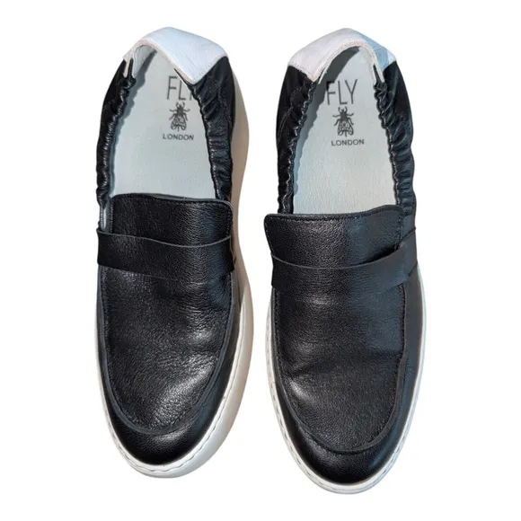Fly London Duli620fly Womens Black Platform Loafers EU 39 US 8.5 EUC
