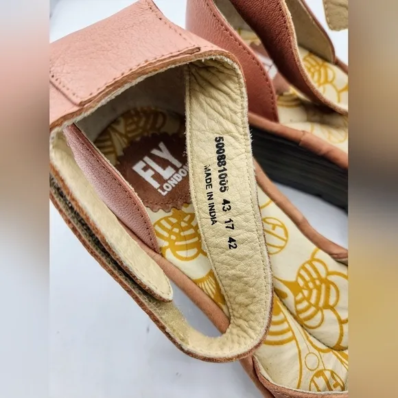 FLY London Perforated Leather Wedge Sandals In Pink and Grey Style Yake Size 10