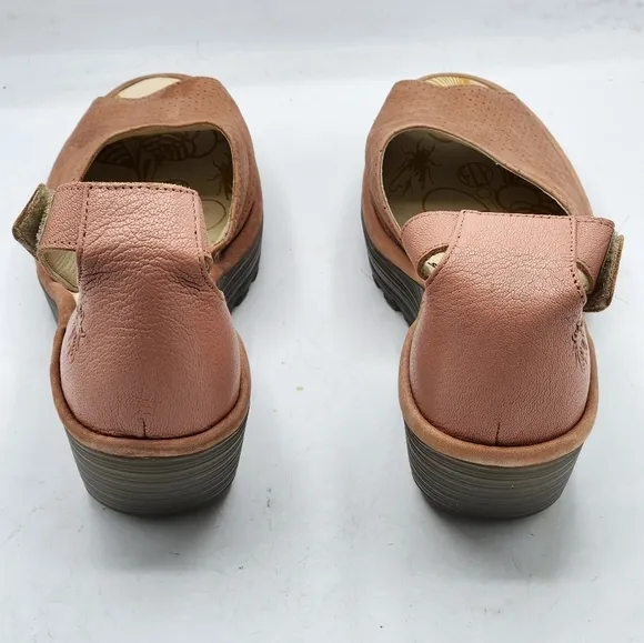 FLY London Perforated Leather Wedge Sandals In Pink and Grey Style Yake Size 10