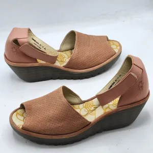 FLY London Perforated Leather Wedge Sandals In Pink and Grey Style Yake Size 10