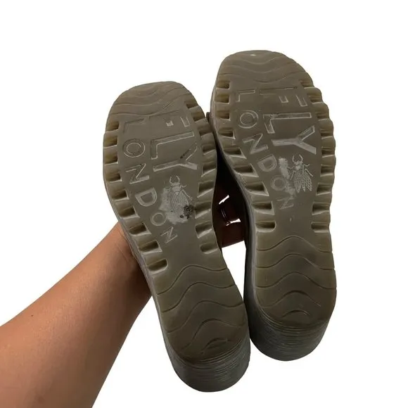 Fly London Taupe Womens Nubuck Suede Wedge Sandals Size 8