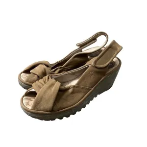 Fly London Taupe Womens Nubuck Suede Wedge Sandals Size 8