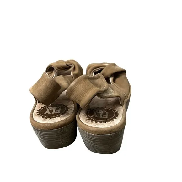 Fly London Taupe Womens Nubuck Suede Wedge Sandals Size 8