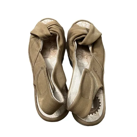 Fly London Taupe Womens Nubuck Suede Wedge Sandals Size 8