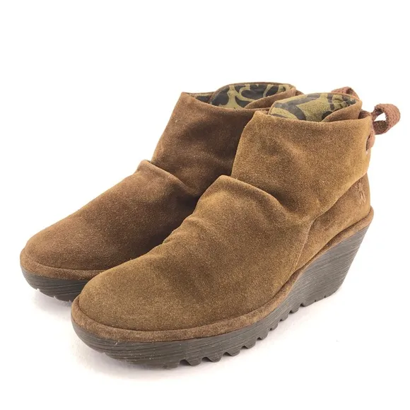 Fly London Yebi Leather Wedge Booties EUR 39