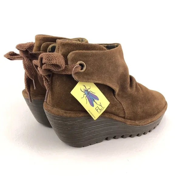 Fly London Yebi Leather Wedge Booties EUR 39