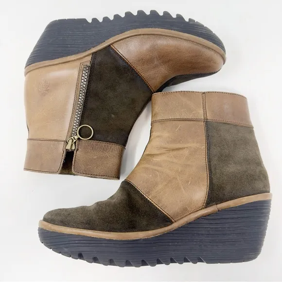 Fly London Yime Patchwork Wedge Ankle Boots