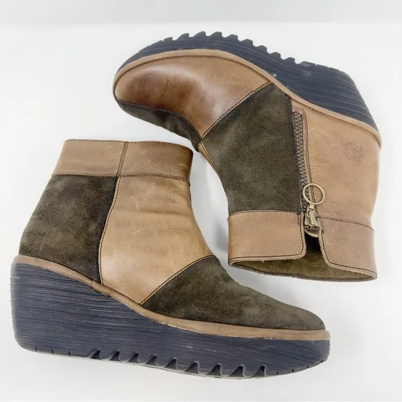 Fly London Yime Patchwork Wedge Ankle Boots
