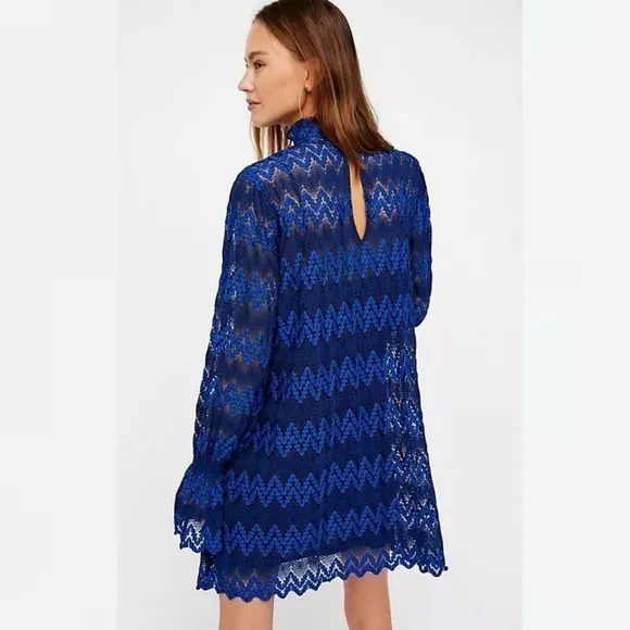 FP Free People Women’s Simone Lace Mini Dress in Blue / Black (XS)
